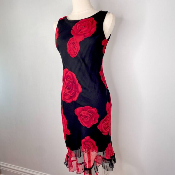 Jessica - Red Rose Print Black Mini Dress - Picture 3 of 9